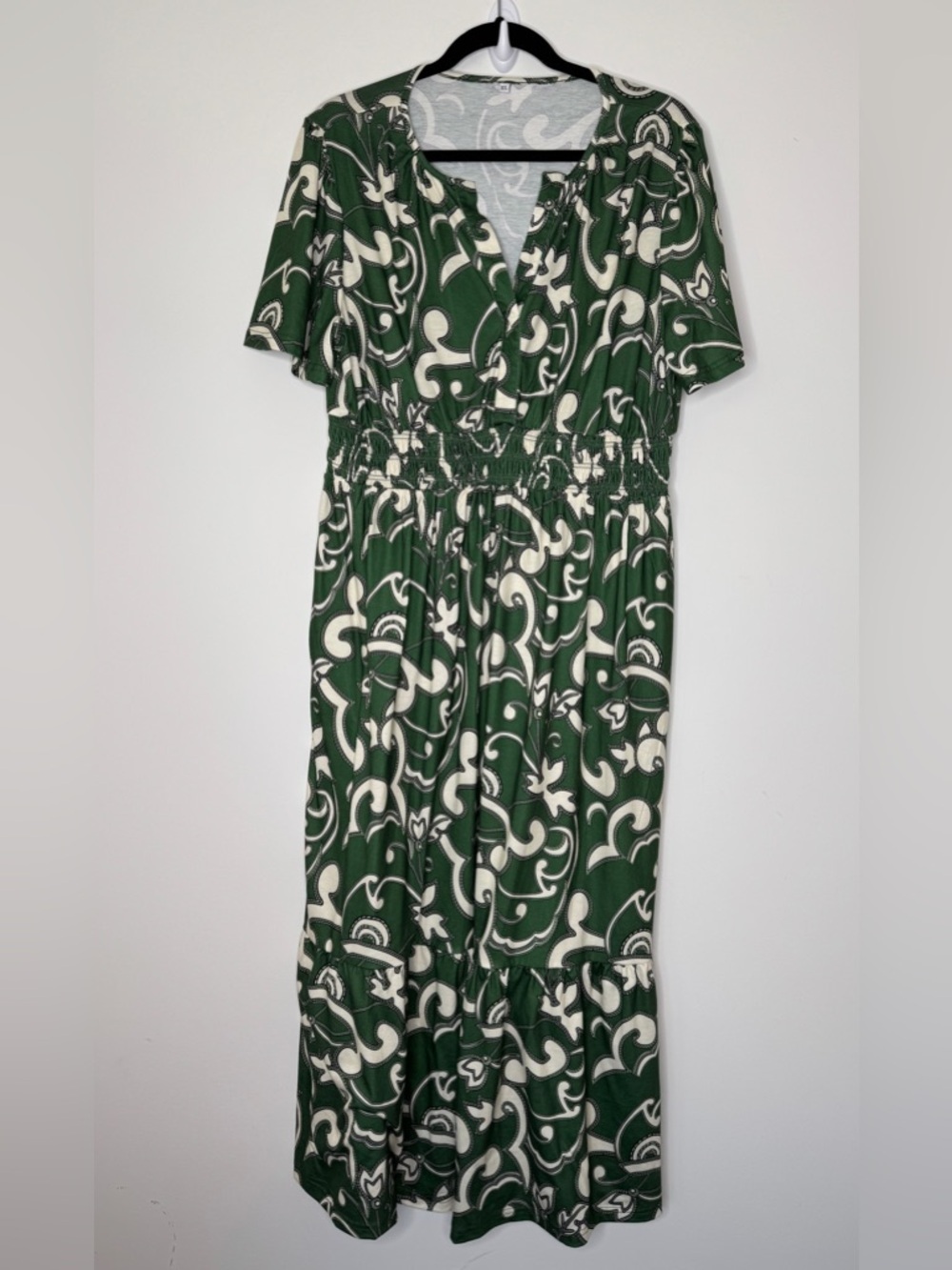 Amazon Green and Cream Floral-Print Midi Dress XL - Picture 2 of 7